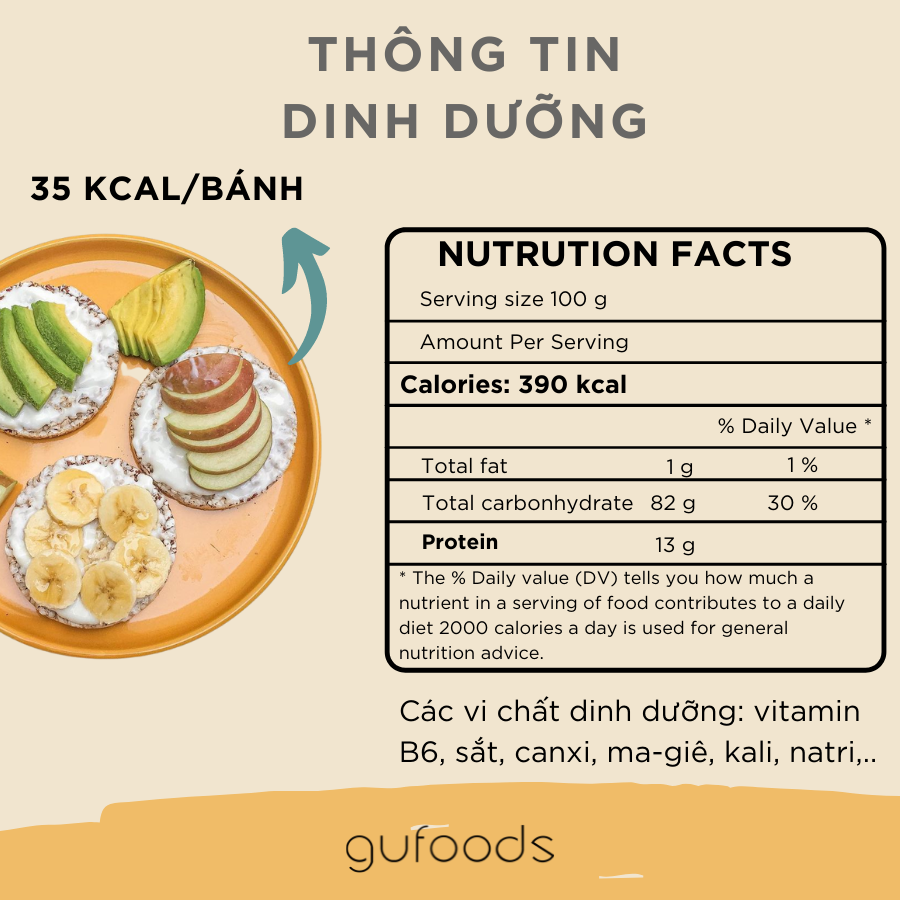 Bánh gạo lứt GUfoods (510g) - Không chiên dầu, Không đường, Từ gạo và ngũ cốc nguyên hạt, Lành mạnh, Phù hợp Eat clean, Ăn vặt healthy, Thực dưỡng, Tập gym, Thuần chay, Đa dạng hương vị