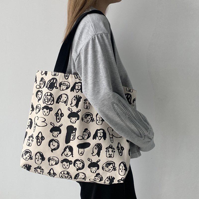 Túi tote bag đẹp vải canvas họa tiết độc đáo khổ vuông đi học đi chơi