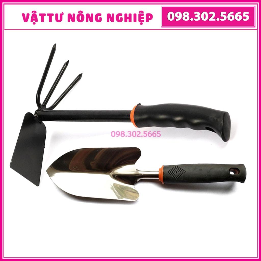 Bộ 3 dụng cụ làm vườn gồm: xẻng 30cm cán cao su + cào 5 răng + cuốc cào 2 trong 1- nhỏ gọn, tiện dụng