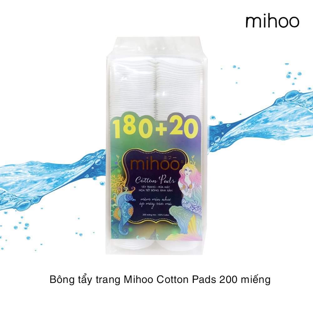 [ Bông tẩy trang] Combo 2 túi bông tròn mihoo (túi 200 miếng). Bông mềm mại thấm hút tốt