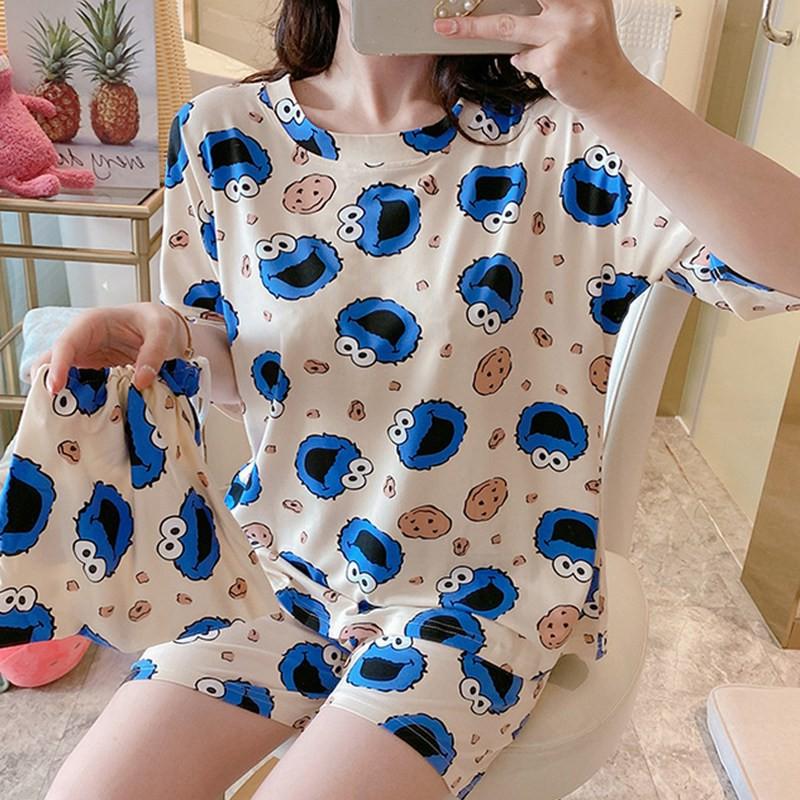 Bộ Đồ Ngủ Ba Món Ngắn Tay Dáng Rộng Xinh Xắn Cho Nữ Mùa Hè Kiểu Hàn Quốc