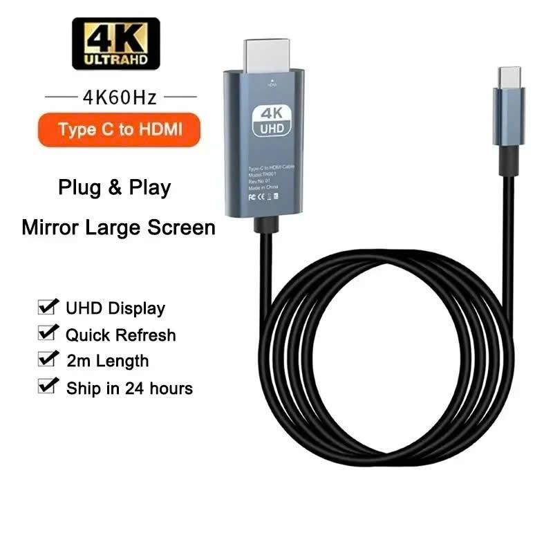 Dây Cáp Chuyển Đổi USB Type C To HDMI 4K 60Hz Dài 1.8M - Hàng Nhập Khẩu