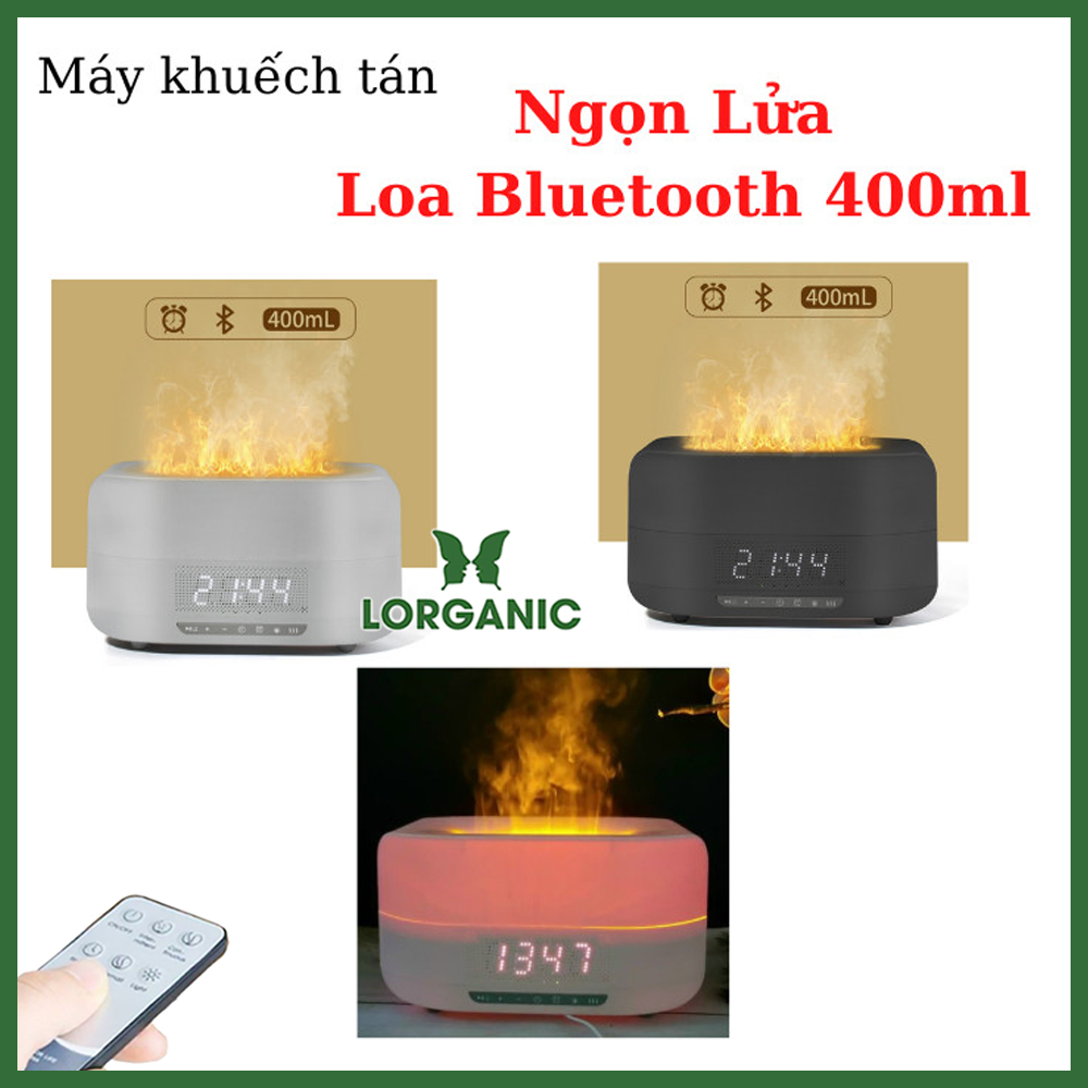 Máy khuếch tán/ máy xông tinh dầu Lorganic hình ngọn lửa + tinh dầu sả chanh / Công nghệ hiện đại (tích hợp remote)/ Thích hợp xông phòng 15-40m2