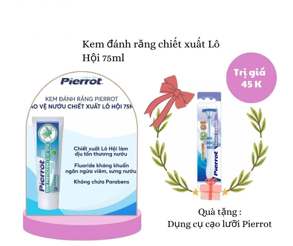 [ Tặng mặt nạ dưỡng da ] Kem đánh răng bảo vệ nướu chiết xuất lô hội PIERROT 75ml