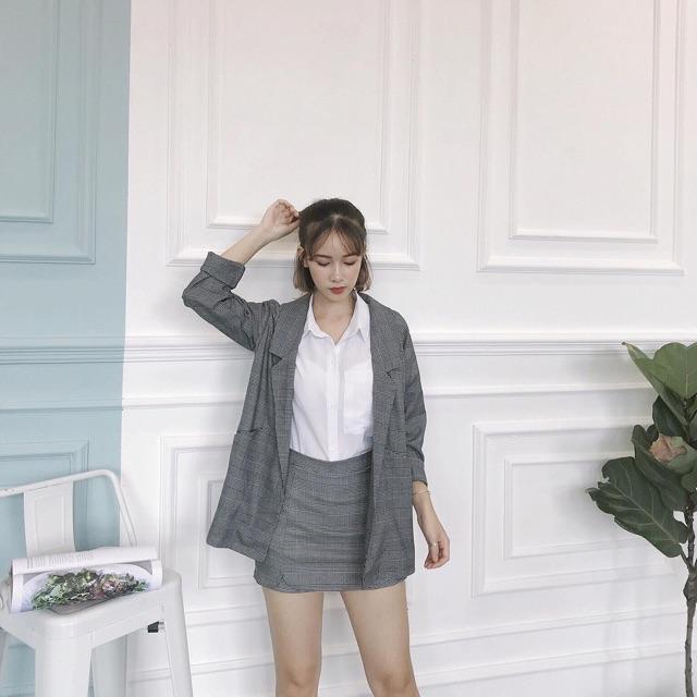 Áo Blazer không khuy &amp; quần váy