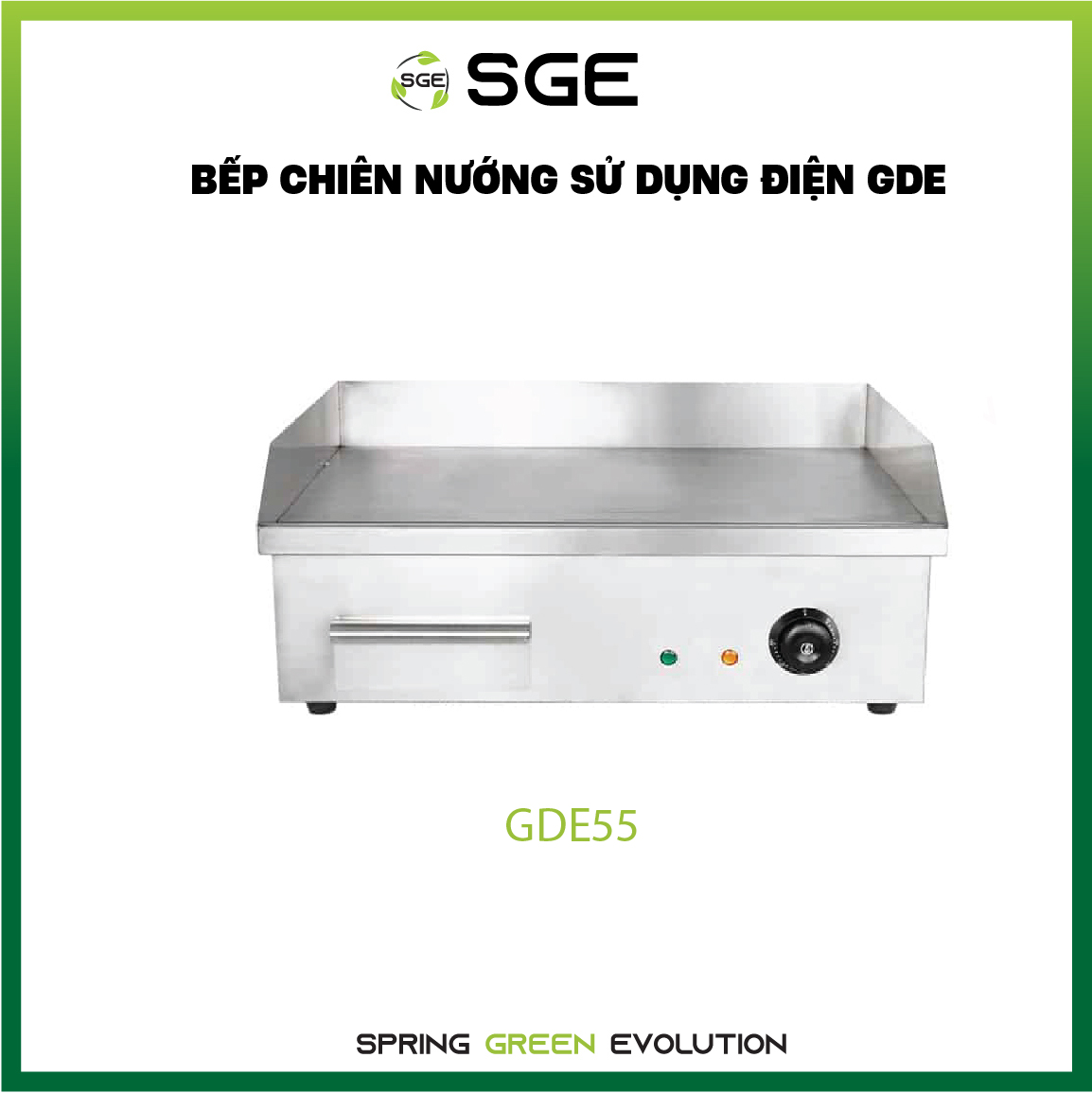 Bếp Chiên Nướng Sử Dụng Điện GDE55. Giá Cả Phải Chăng, Phù Hợp Với Các Quán Ăn, Nhà Hàng Hay Doanh Nghiệp Vừa Và Nhỏ. Có Thể Nướng Thịt, Làm Hamberger, Các Món Xào. Hàng Nhập Khẩu Chính Hãng SGE Thailand