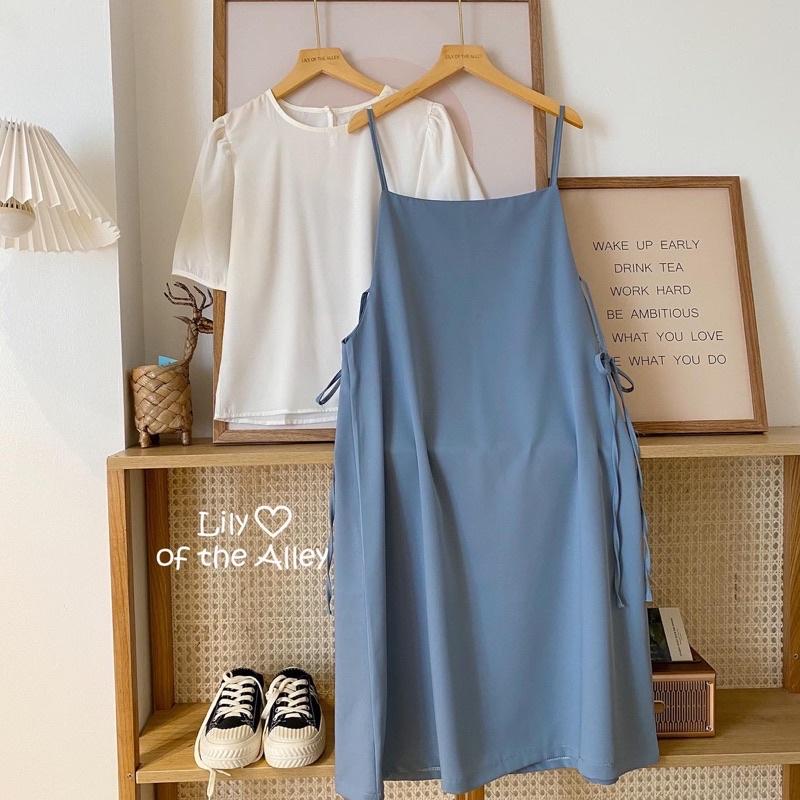 set váy yếm nơ eo