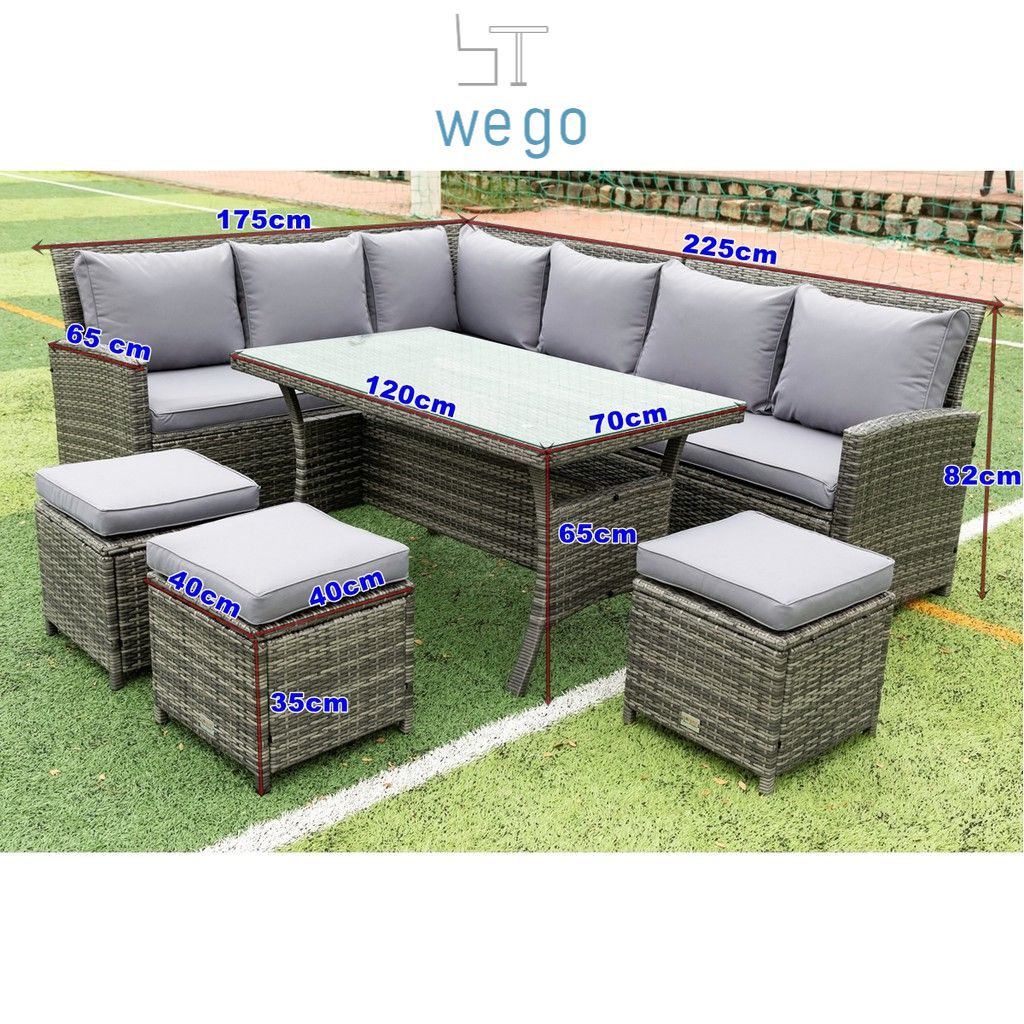 WEGO Bộ sofa nhựa giả mây ngoài trời/ Bộ Sofa sân vườn 7 chỗ ngồi // Outdoor Furniture Rattan Chair Sofa Dining Set Balcony Table Garden 7 seater