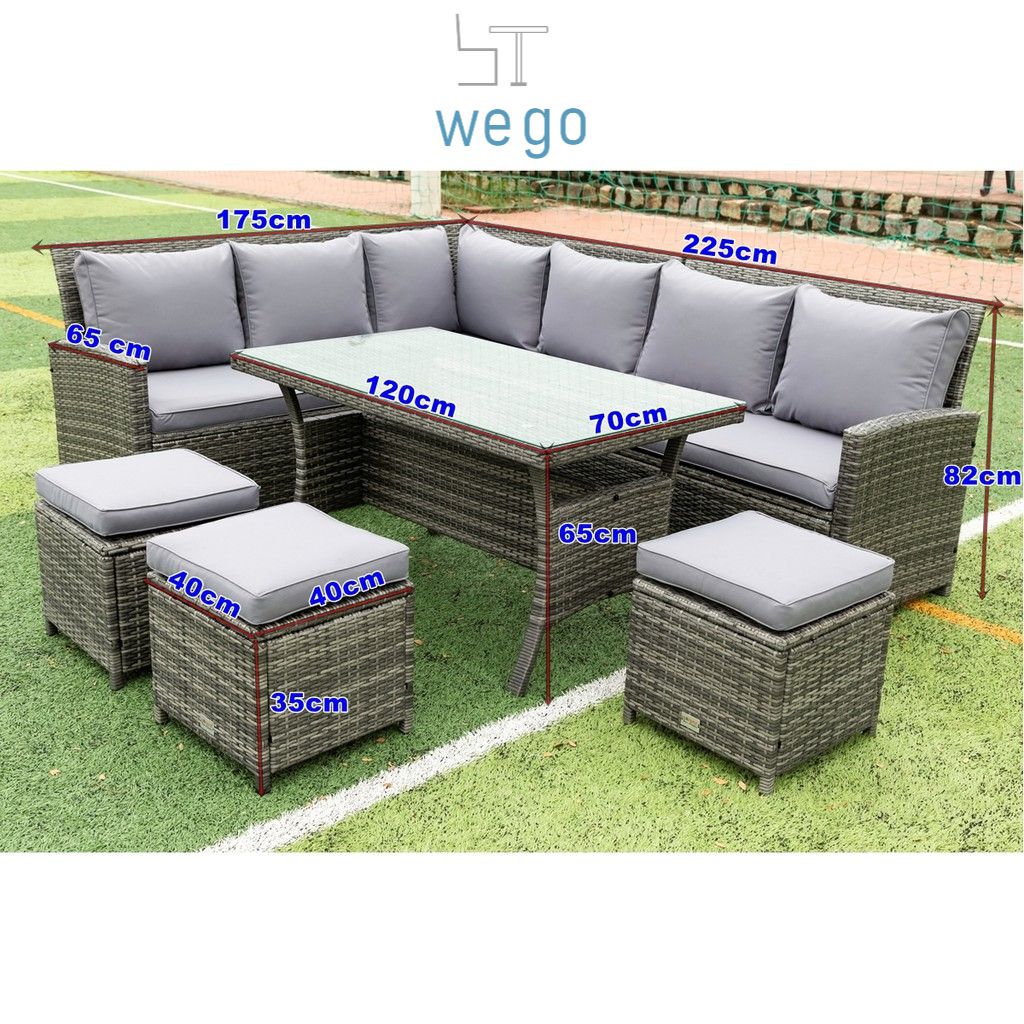 WEGO Bộ sofa nhựa giả mây ngoài trời/ Bộ Sofa sân vườn 7 chỗ ngồi (L sofa) // Outdoor Furniture Rattan Chair Sofa Dining Set Balcony Table Garden 7 seater