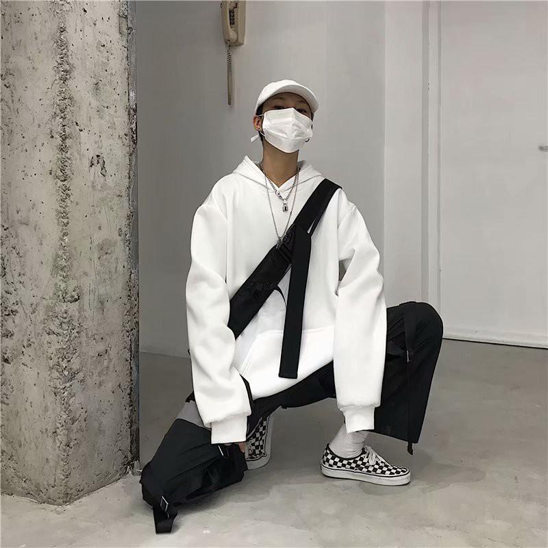 Áo hoodie dáng rộng màu trơn tay dài thời trang mới