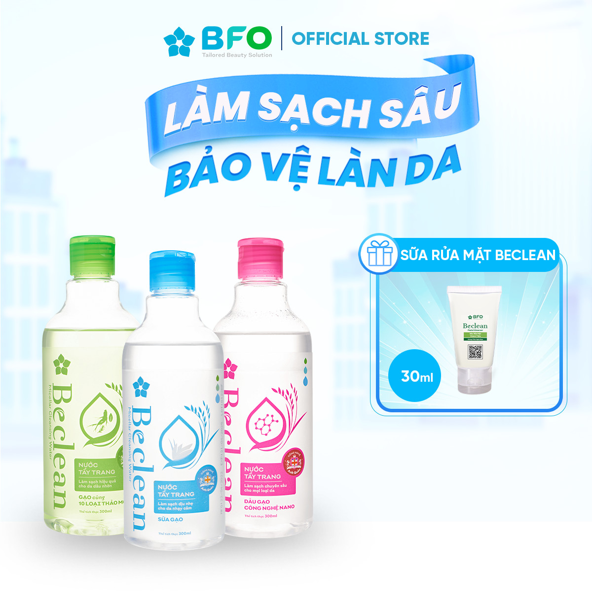 Nước Tẩy Trang Lành Tính Beclean Giúp Làm Sạch Sâu - 300ml & 100ml