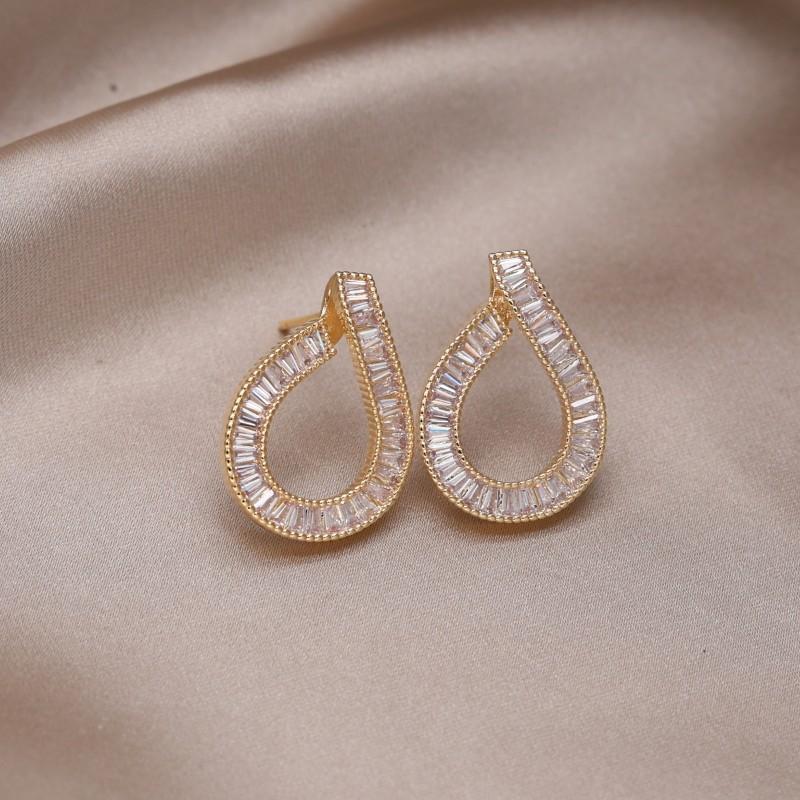 2023 Hàn Quốc Mới Thiết Kế Trang Sức Thời Trang Mạ Vàng 14K Giọt Hình Học Bông Tai Zircon Nữ Đảng Phụ Kiện