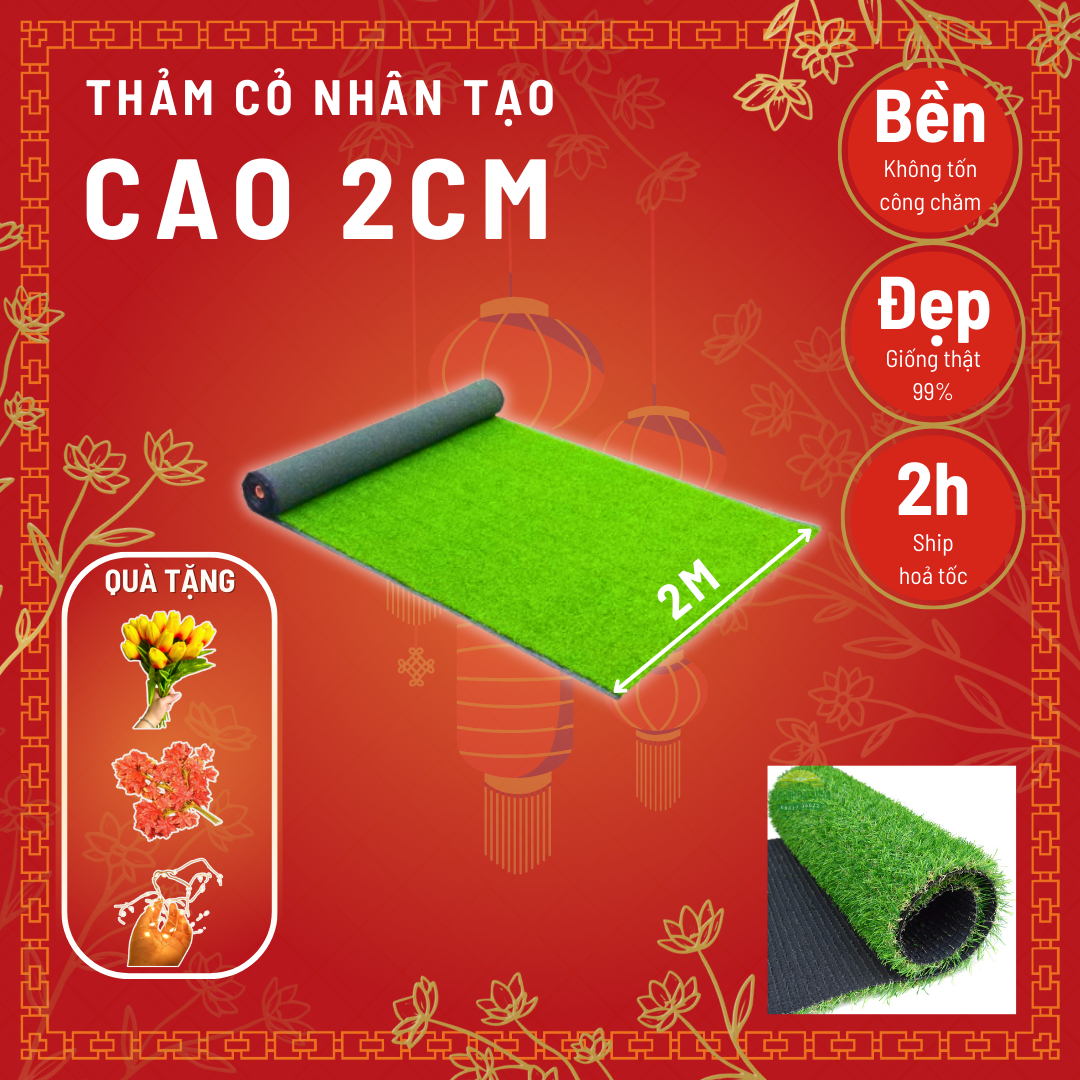 Thảm cỏ nhân tạo loại tốt 20mm bán theo m2 rộng 2m dài 25 cuộn CẮT LIỀN KHỔ 2M