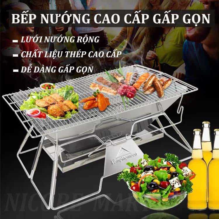 Bếp Nướng Than Ngoài Trời Campingmoon Đồ Cắm Trại Du Lịch Dã Ngoại Bếp Than Xếp Gọn Inox Campout A014