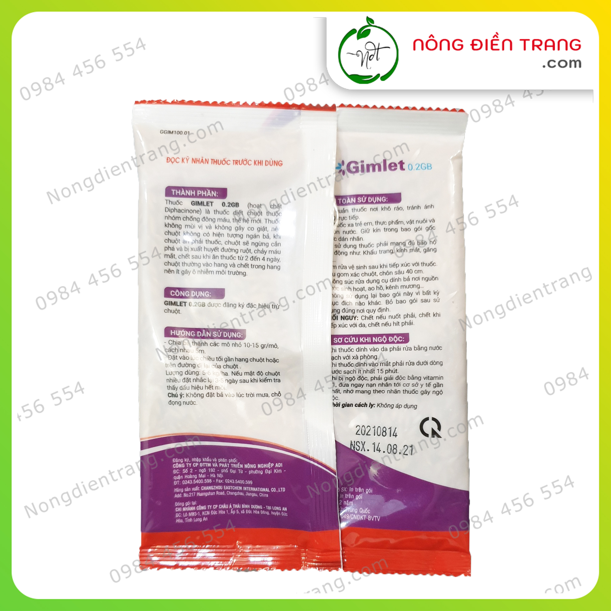 Thuốc Diệt Chuột Trộn Sẵn Gimlet 0.2B - Gói 100g - Thuốc Chuột Sinh Học Thế hệ Mới Dạng Hạt Thóc VTNN Nông Điền Trang