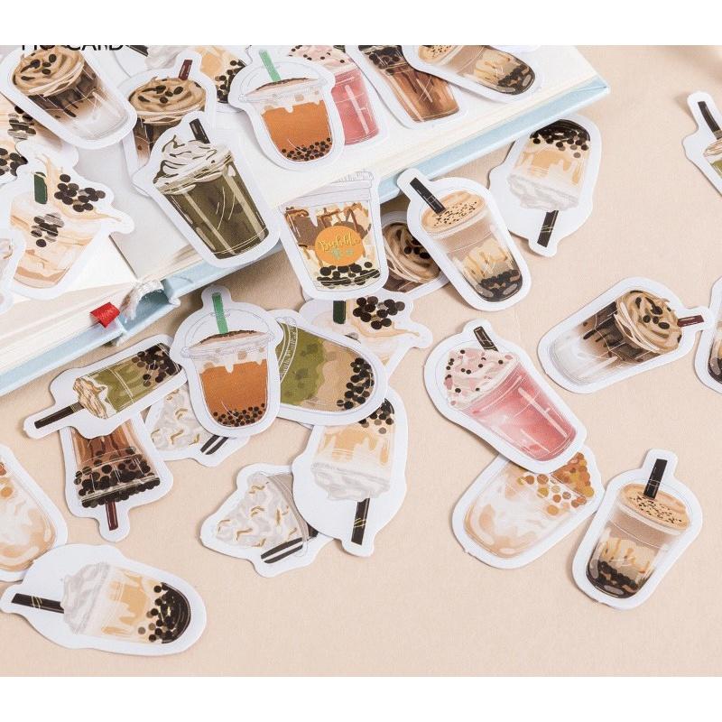 Set 45 sticker trà sữa dễ thương để trang trí lưu bút st04
