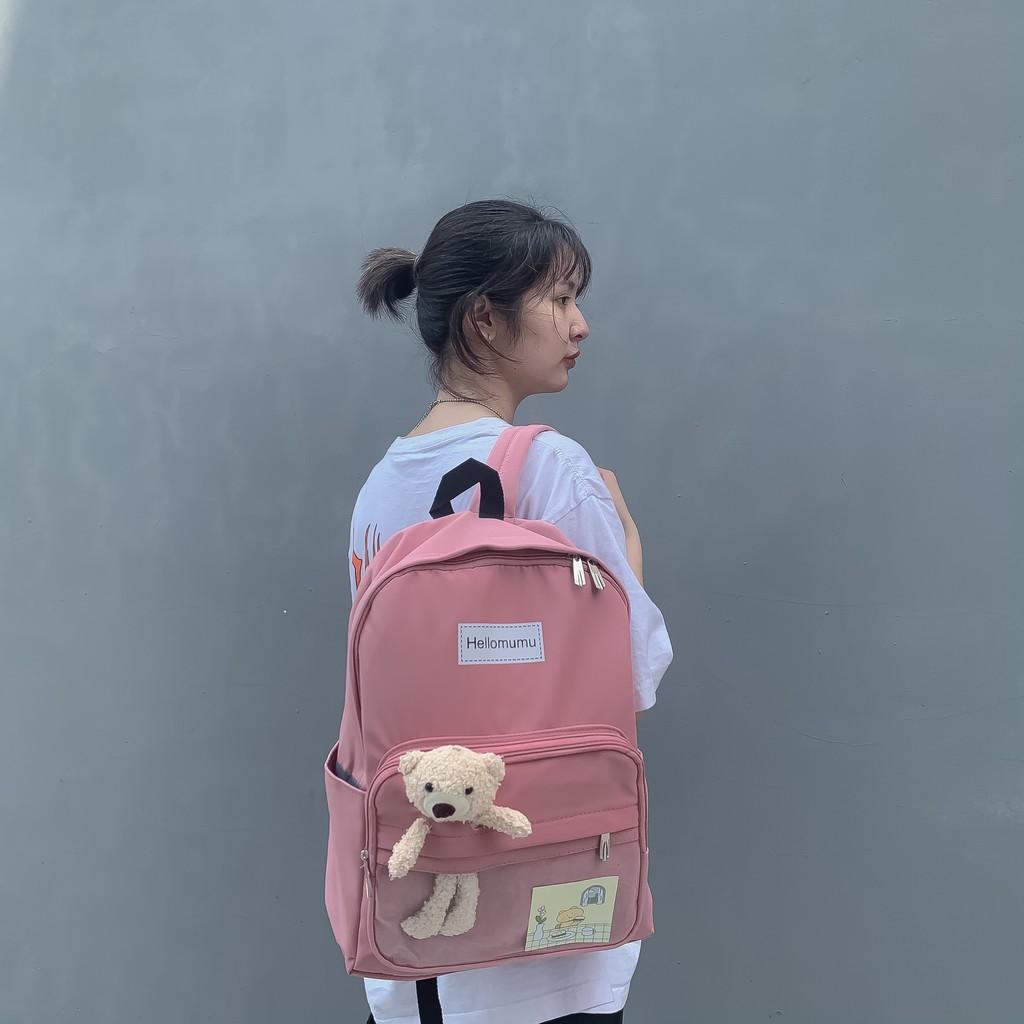 Balo Ulzzang chống nước, Học Sinh Sinh Viên Kèm Gấu Bông Phong Cách Hàn Quốc Cực Dễ Thương, đi học đi chơi !