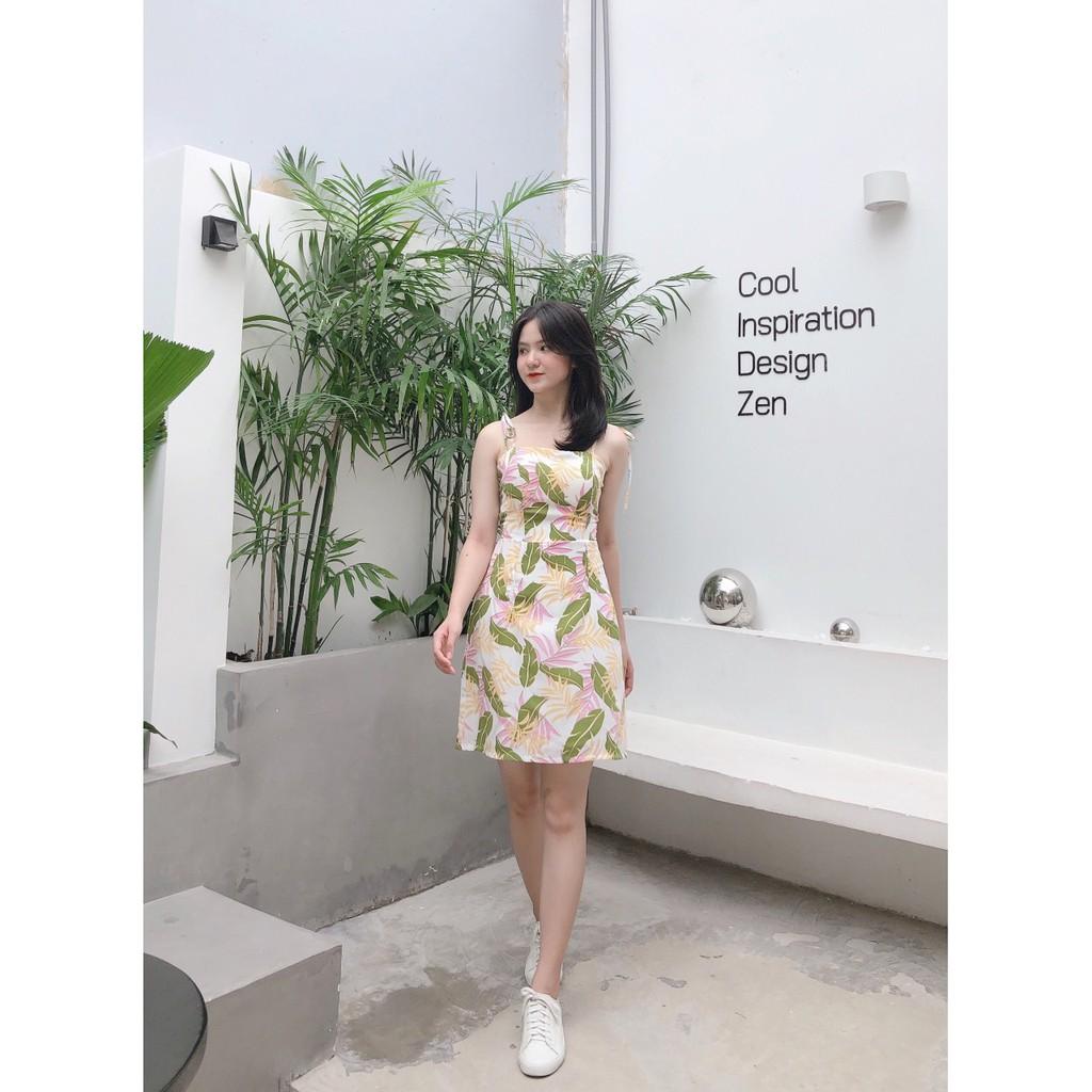 ĐẦM LỤA HÀN HOA 2 DÂY CÚP NGỰC KÈM MÚT DÁNG SUÔNG CHỮ A-hình thật shop chụp