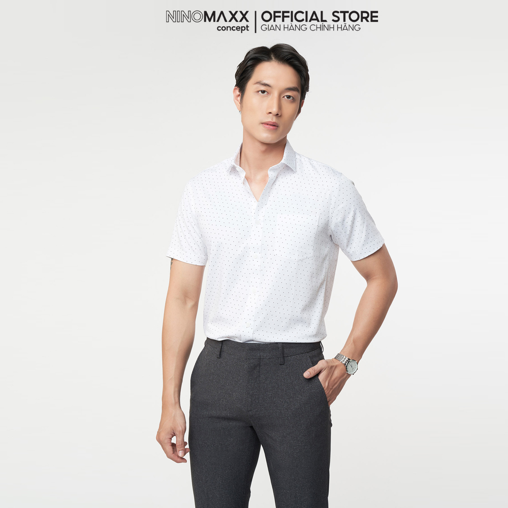 N&amp;M Áo sơ mi trắng Nam vải Bamboo in form slim fit 2101045