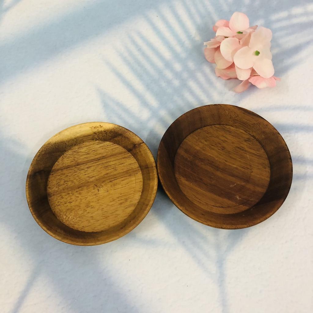 Đĩa Gỗ Keo Tròn Nhỏ Xinh 10cm, Vành Cao, Đĩa Gỗ Tự Nhiên Chấm Sốt, Gia Vị Trái Cây, An Toàn Cho Sức Khỏe