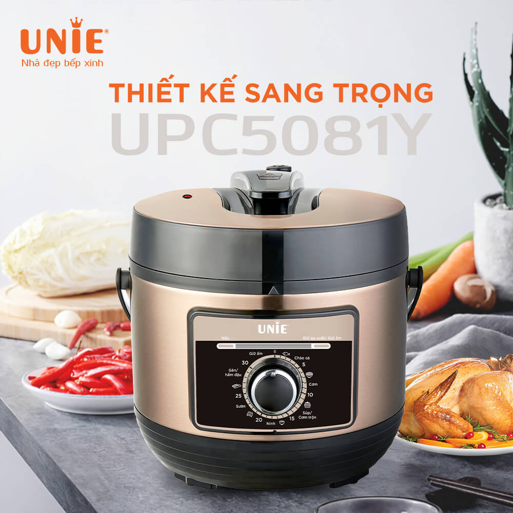 Nồi Áp Suất Điện  Đa Năng  Cao Cấp UNIE UPC5081Y Tiêu Chuẩn Đức Thiết Kế Sang Trọng Tích Hợp 7 Chức Năng Nấu Công Suất 900 W - Hàng Chính Hãng