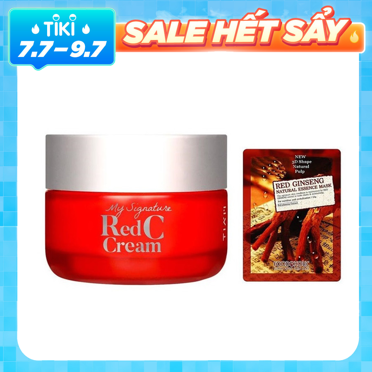 Kem Dưỡng Vitamin C Làm Trắng Da, Mờ Thâm Nám Tiam My Signature Red C Cream 50ml + Mặt nạ 3D Foodaholic