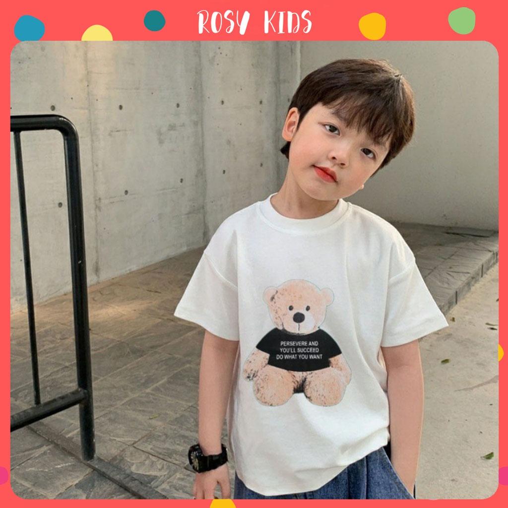 Áo Cộc Tay Cho Bé ROSY KIDS, Áo Phông Cộc Tay In Hình Gấu Bông Cho Bé Trai Bé Gái Đều Xinh từ 7-18kg