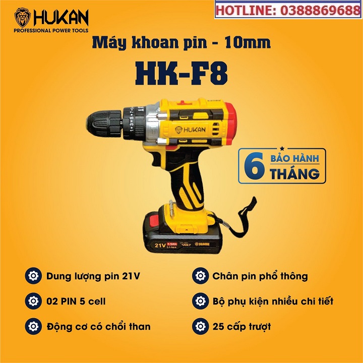 Máy khoan pin HUKAN 21V 3 chức năng tặng bộ phụ kiện mũi khoan