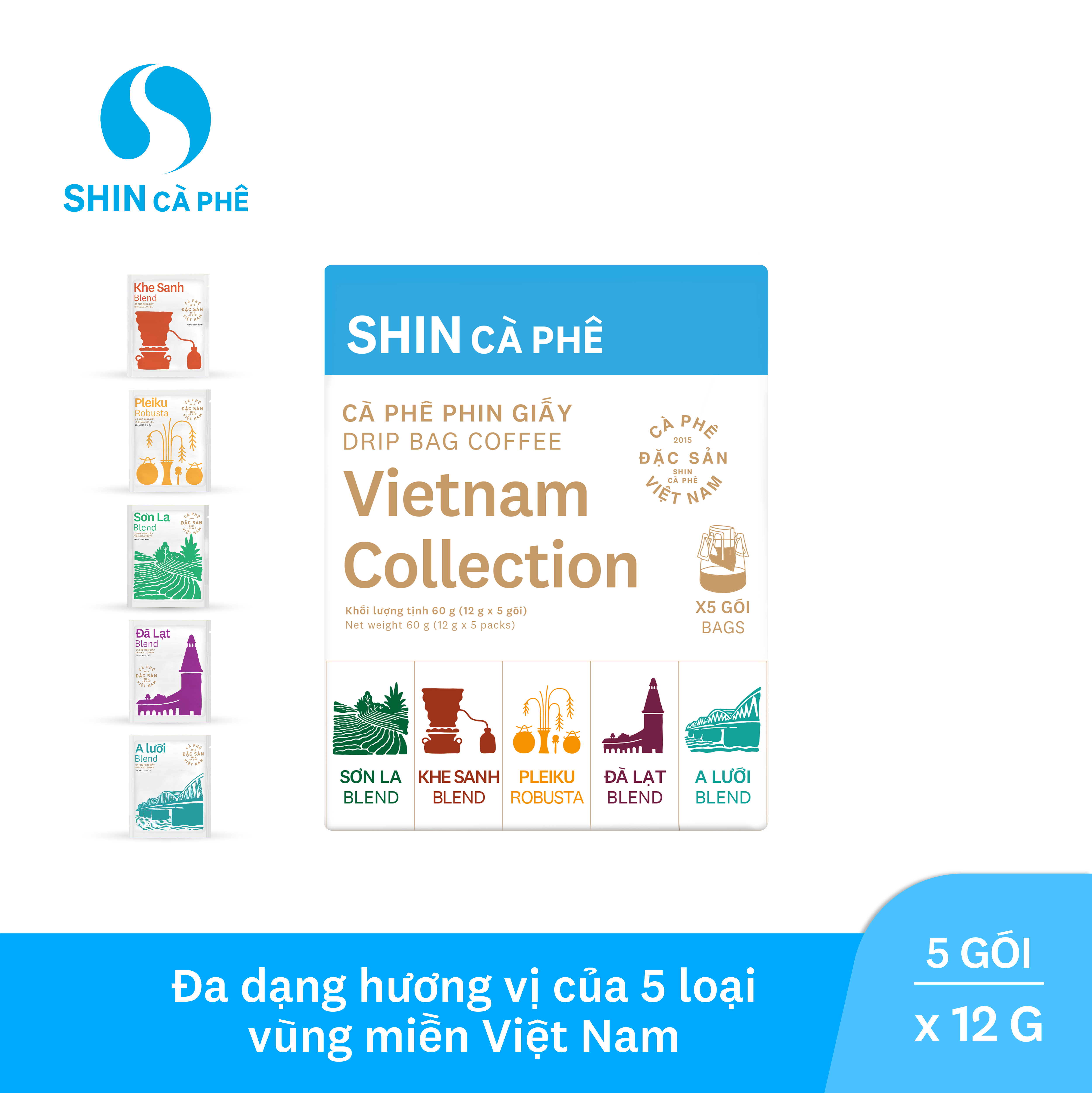 SHIN Cà Phê - DripBag Việt Nam Collection hộp 5 gói - Phin Giấy tiện lợi