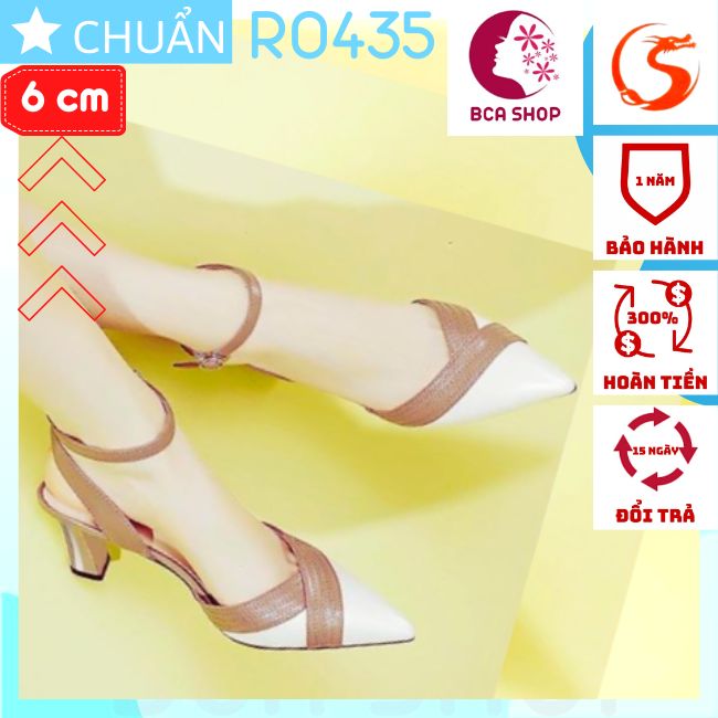 Giày cao gót nữ 6p RO435 ROSATA tại BCASHOP đế vuông mũi nhọn phối màu thời trang và sành điệu - kem phối nâu