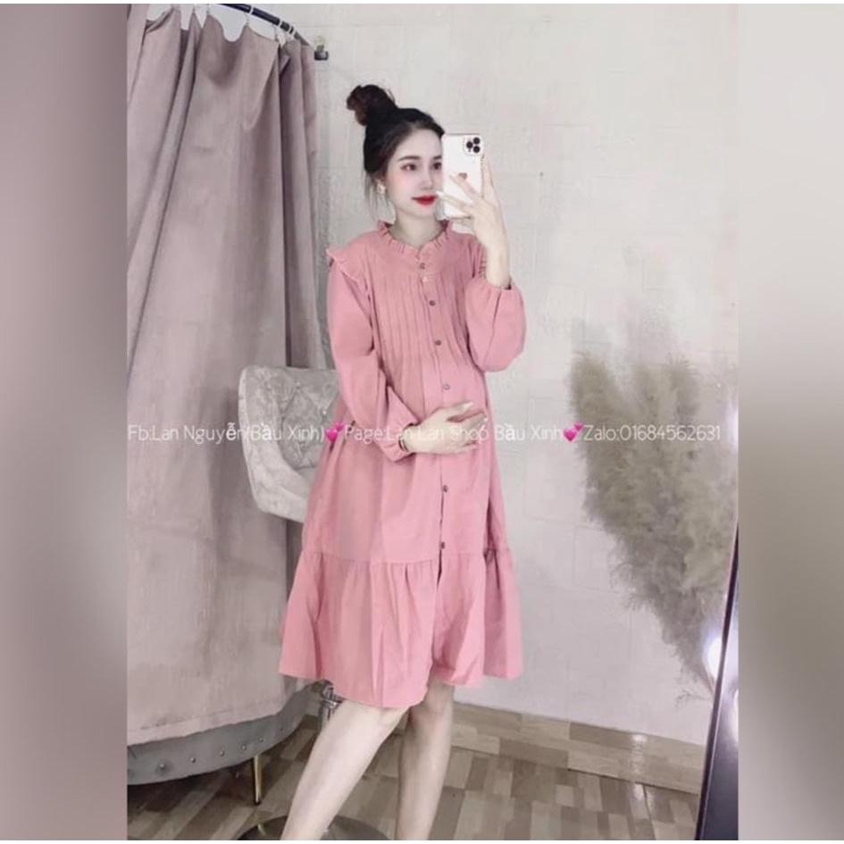 Đầm Bầu Váy Bầu Thu Đông Cổ Tàu Công Sở Cổ Sen Xinh Xắn Lịch Sự HD4659 Honey Mommy