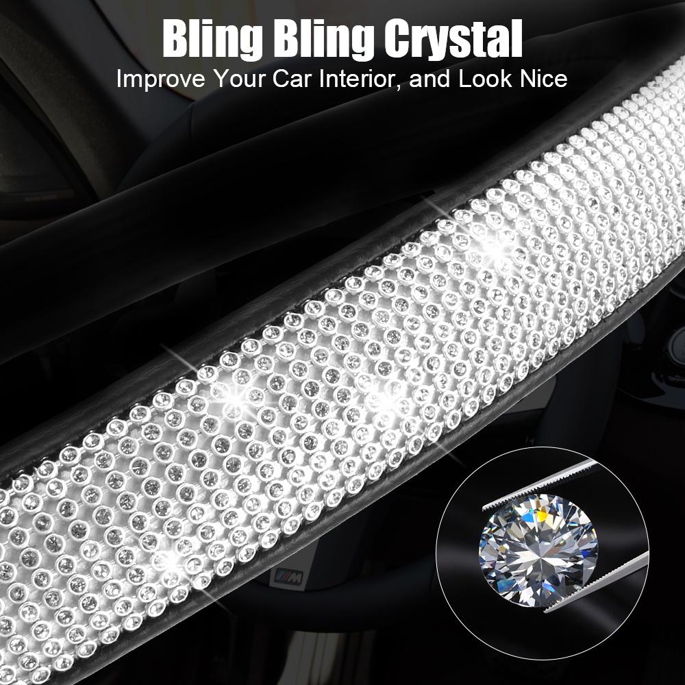 Vỏ bọc vô lăng xe hơi bằng da PU đính đá lấp lánh sang trọng 37-38CM