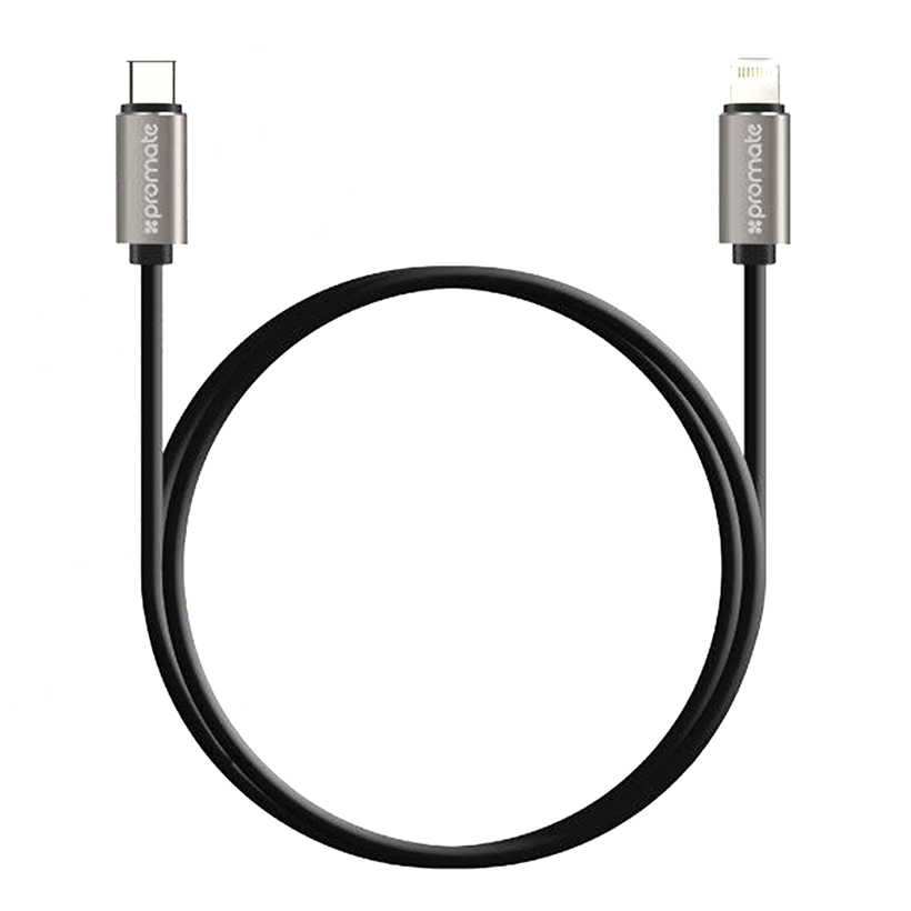 Cáp Chuyển Promate LinkMate-LTC USB Type-C Sang Apple Lightning 1.2m Cho iOS Và Android - Đen - Hàng Chính Hãng