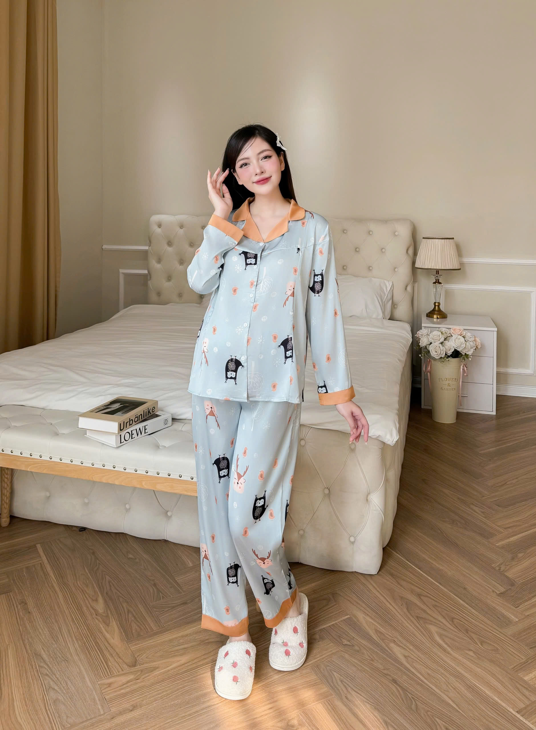 Bộ Đồ Bầu Và Sau Sinh Cao Cấp Chất Liệu Lụa Băng Mềm Mát B251