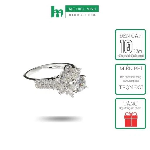Nhẫn Nữ Bạc - Kiểu Nữ Hoàng Đính Đá Trắng - Bạc Hiểu Minh NU437S - Bảo Hành Vĩnh Viễn