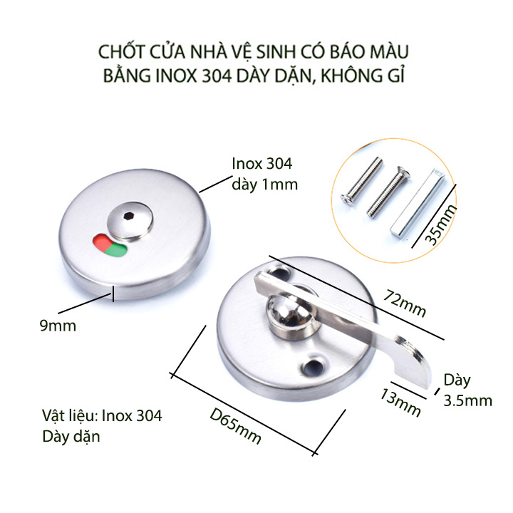 Chốt cửa nhà vệ sinh có chỉ thị màu, làm bằng inox 304 không gỉ, mẫu C