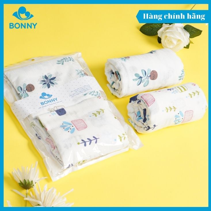 Set 2 Khăn Tắm Em Bé Sợi Tre Bonny Siêu Mềm Và Thấm Hút (KT: 1m2x1m2) - Giao họa tiết ngẫu nhiên