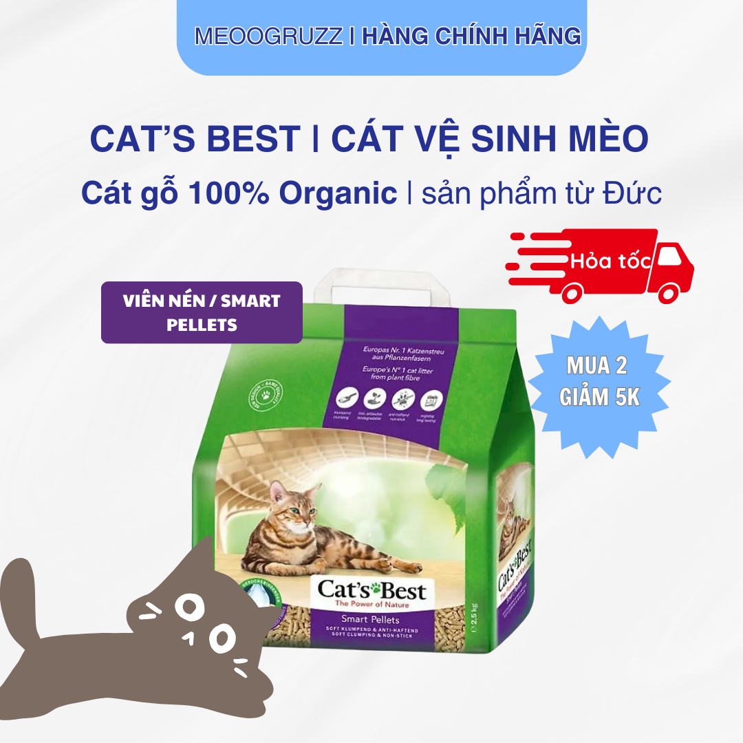 Cát Vệ Sinh Hữu Cơ Vón Cục Cho Mèo Lông Dài Smart Pellets Cats Best Cbsp05L 2.5Kg