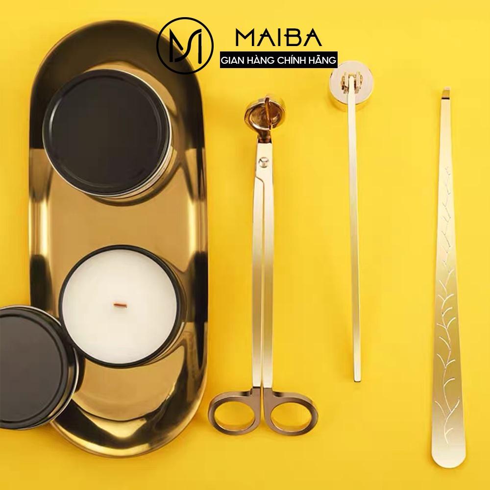 Bộ phụ kiện chơi nến thơm MAIBA 3 món khêu, chuông, kéo cắt bấc kim loại không gỉ cao cấp