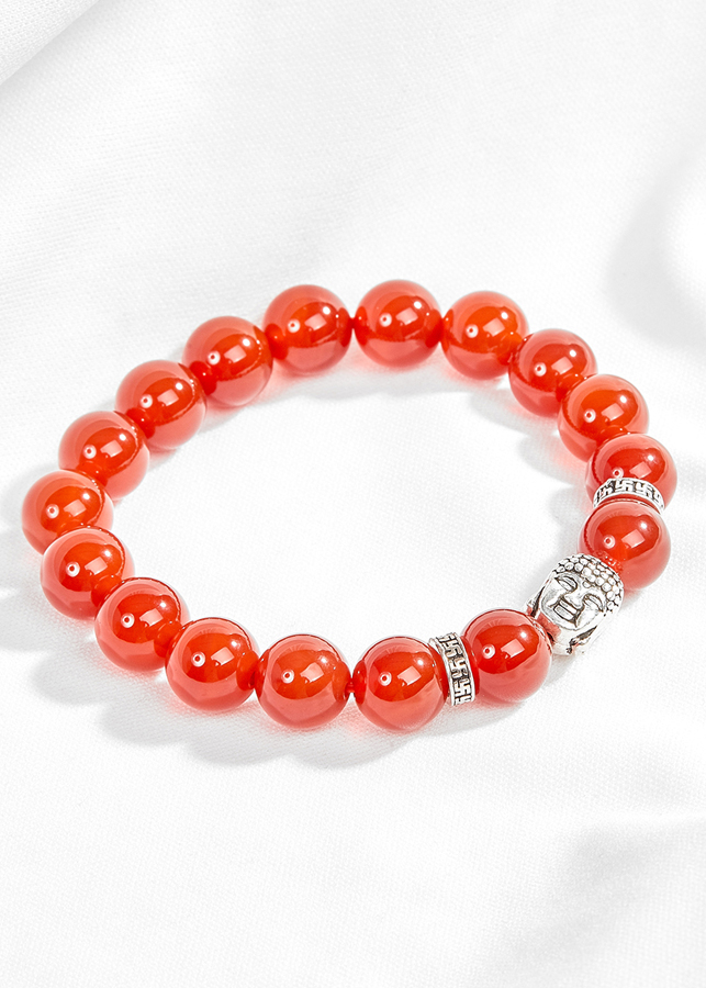 Vòng mã não đỏ đá thiên nhiên phối charm phật bạc Ngọc Quý Gemstones