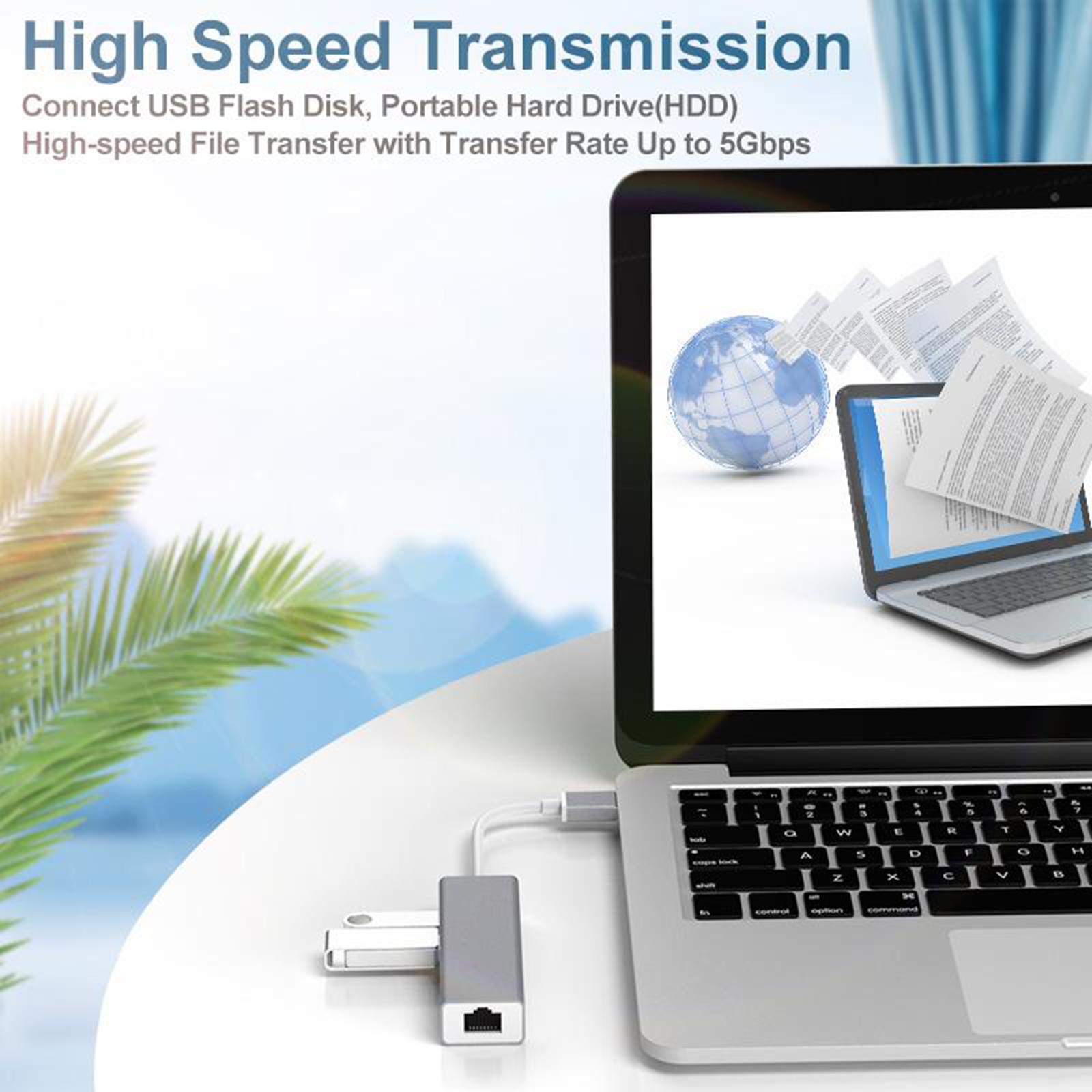 USB 3.0 Ethernet Adapter Hub with  10/100Mbps Ethernet Converter LAN Wired Network Adapter 3 Ports USB 3.0 Hub for Surface Pro, Laptop, PC
