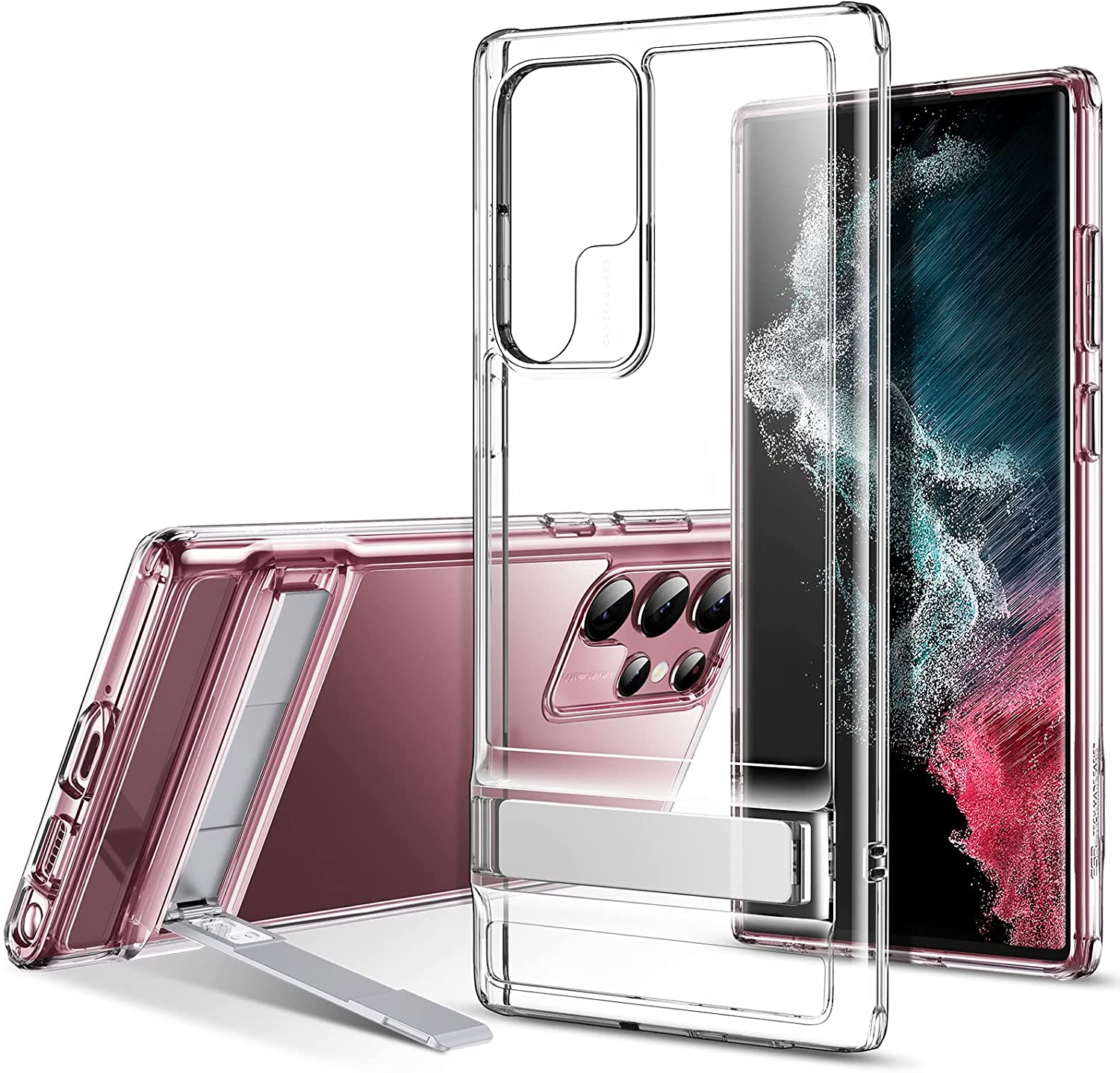 Ốp lưng cho Samsung Galaxy S22 Ultra ESR Metal Kickstand Crystal Clear - Hàng Chính Hãng