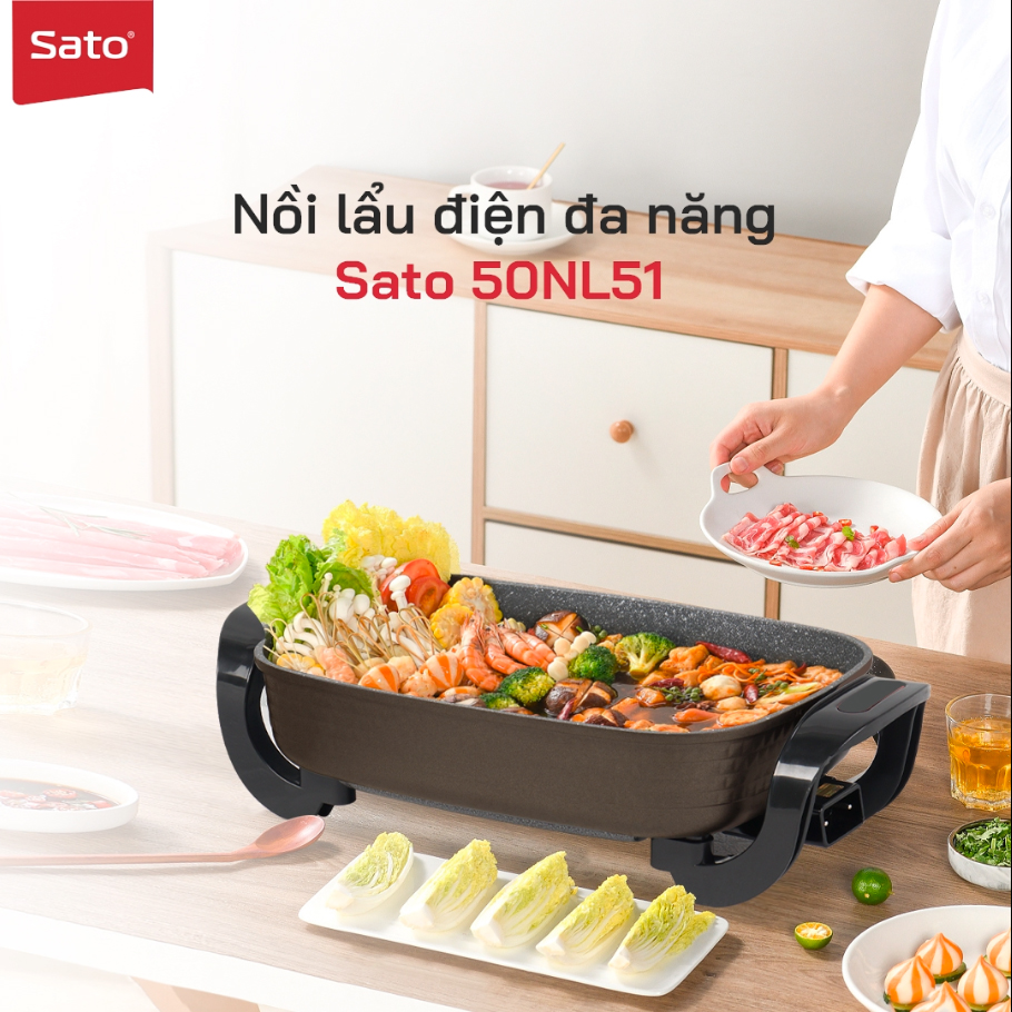 Nồi lẩu điện đa năng SATO 50NL51 5.0L - Nồi nhôm đúc nguyên chất có độ bền cao, phủ chống dính cao cấp an toàn sức khỏe - Miễn phí vận chuyển toàn quốc - Hàng chính hãng