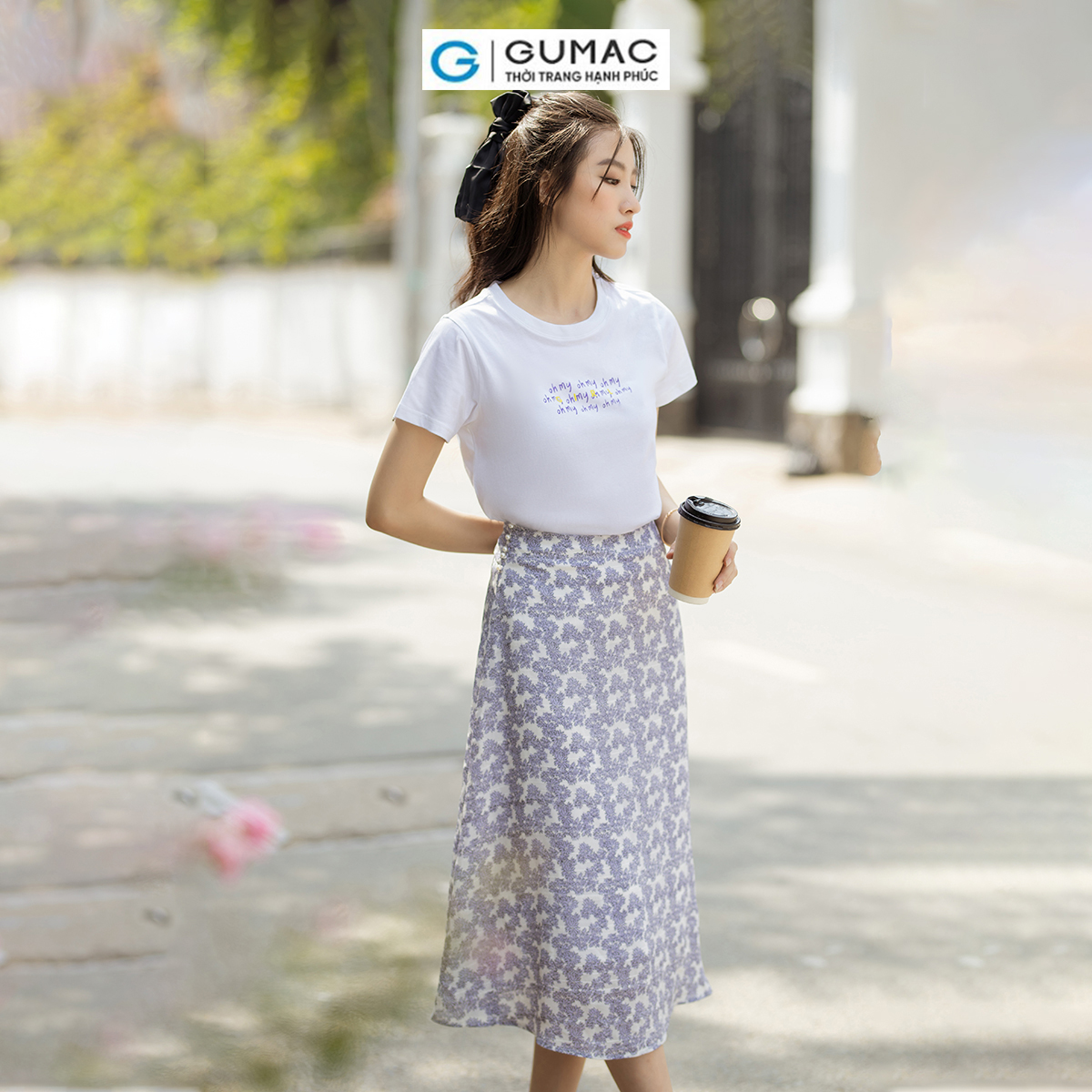 Chân váy A họa tiết hoa phối nút thanh lịch nữ tính thời trang GUMAC VD07022