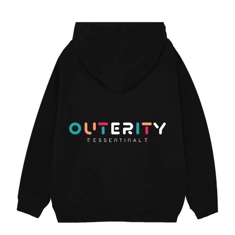 Áo khoác nỉ khoá mũ mà màu đen in chữ 7 màu chữ Outerity 2 màu đen trắng