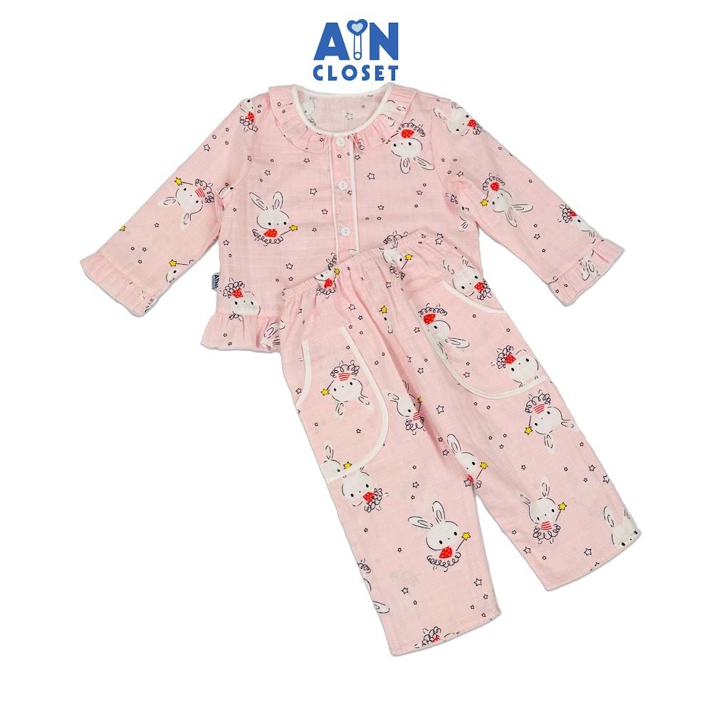 Bộ quần áo Dài bé gái họa tiết Thỏ Sao Hồng Xô sợi tre - AICDBG8VNDTG - AIN Closet