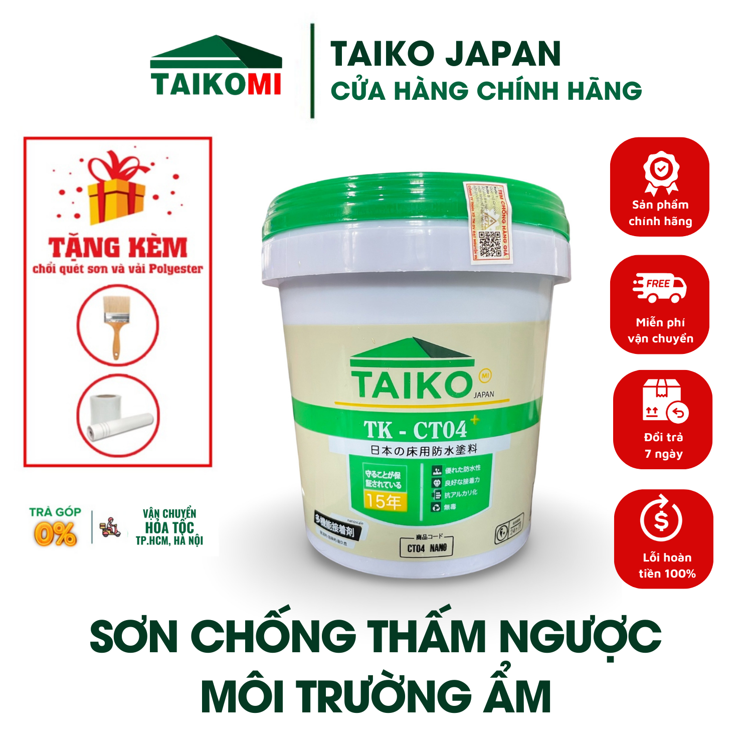 1 Kg Sơn Chống Thấm Ngược, Môi Trường Ẩm Nhà Vệ Sinh, Bể Cá, Bể Âm Taikomi Ct4 - Tặng Kèm Vải Kết Cấu