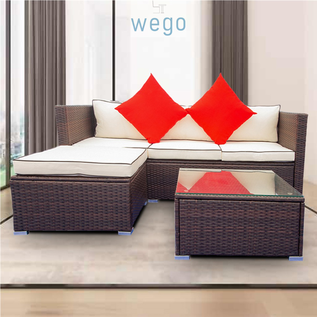 WEGO BỘ SOFA MÂY NHỰA NGOÀI TRỜI/ BỘ SOFA SÂN VƯỜN// Outdoor Furniture Rattan Chair Sofa Set Balcony Table Garden Sofa 3 seater