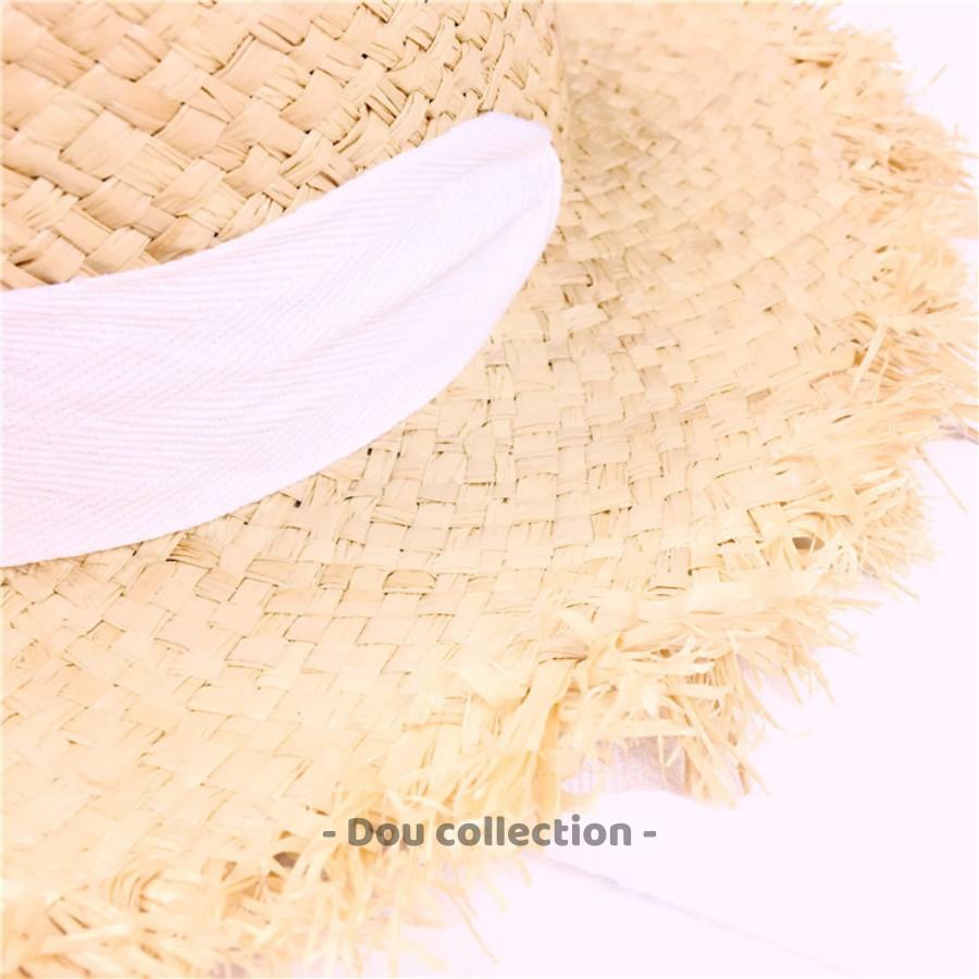 Nón Cói (Mũ Cói) Raffia Sợi Tự Nhiên Vành Tua Rua Phối Dây Nơ Đi Biển - Mã NC008