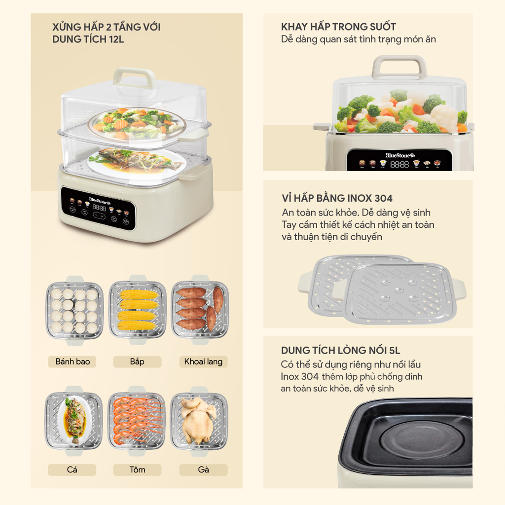 Nồi Hấp Đa Năng BlueStone MPB-7238 - Hàng Chính Hãng